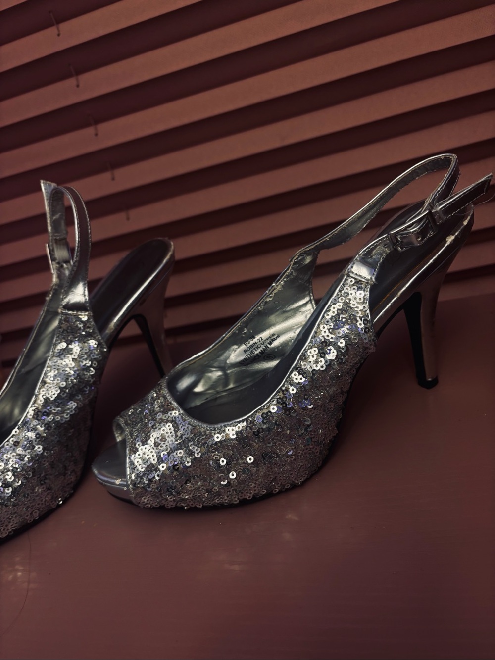 Silver Sequin Slingback Peep-Toe Heels - Women's
